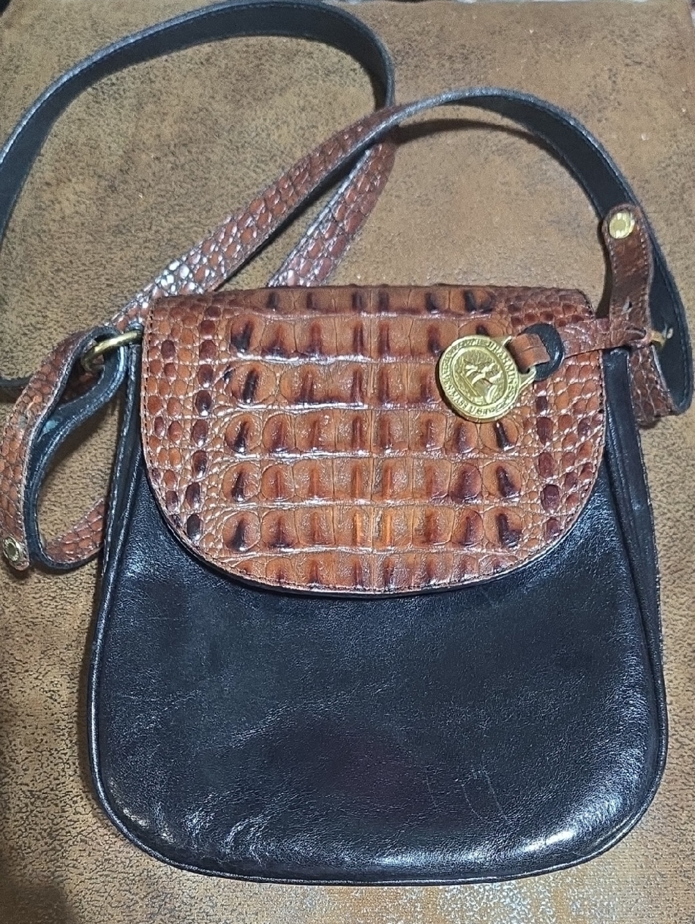 Brahmin Black Leather Croc Embossed Crossbody